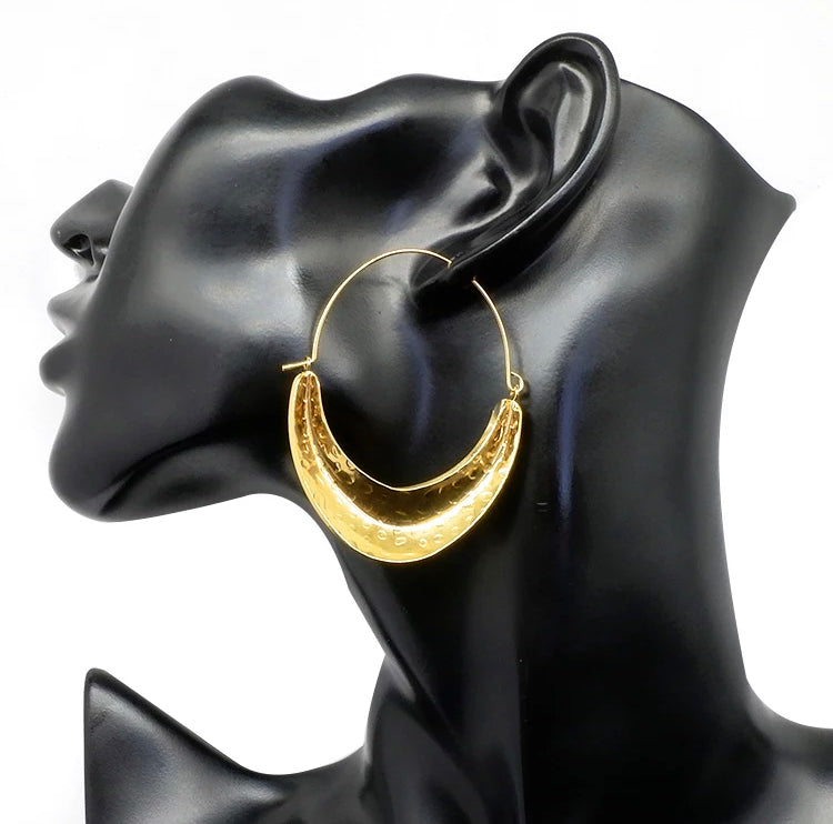 African Gold Plated 2" Hoop Earrings